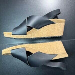 Papillio Birkenstock Samira sandal black natural‎ leather sling back heel size 9
